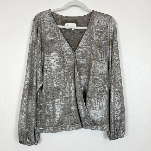 Anthropologie Tops - Anthropologie Carys Dolman Silver Top Long Sleeve Women's Size Large